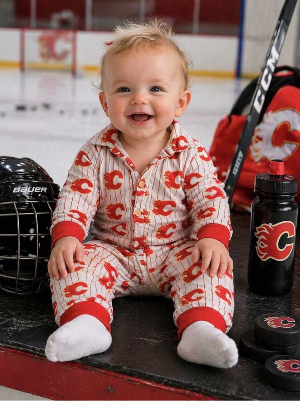 Calgary Flames Baby Sleeper 6-9M Retro Style Hockey Pajamas Footless